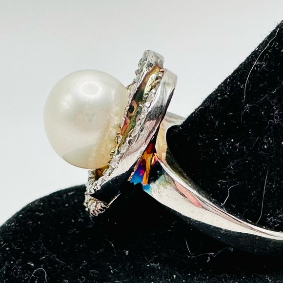 STERLING SILVER 925 Joseph Esposito Pearl and CZ Vintage Ring Size 7 - Picture 4 of 11